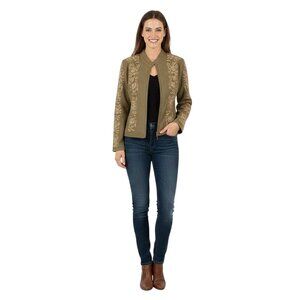 Company Ellen Tracy NWT Faux Suede Embroidered Olive Full Zip Jacket Size 8